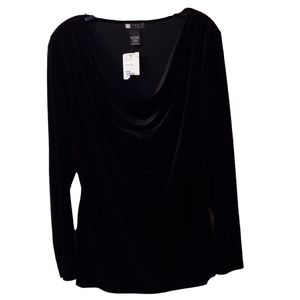 Carole Little Velvet Long Sleeve Scoop Neck Blouse, Black, Size: L, NWT